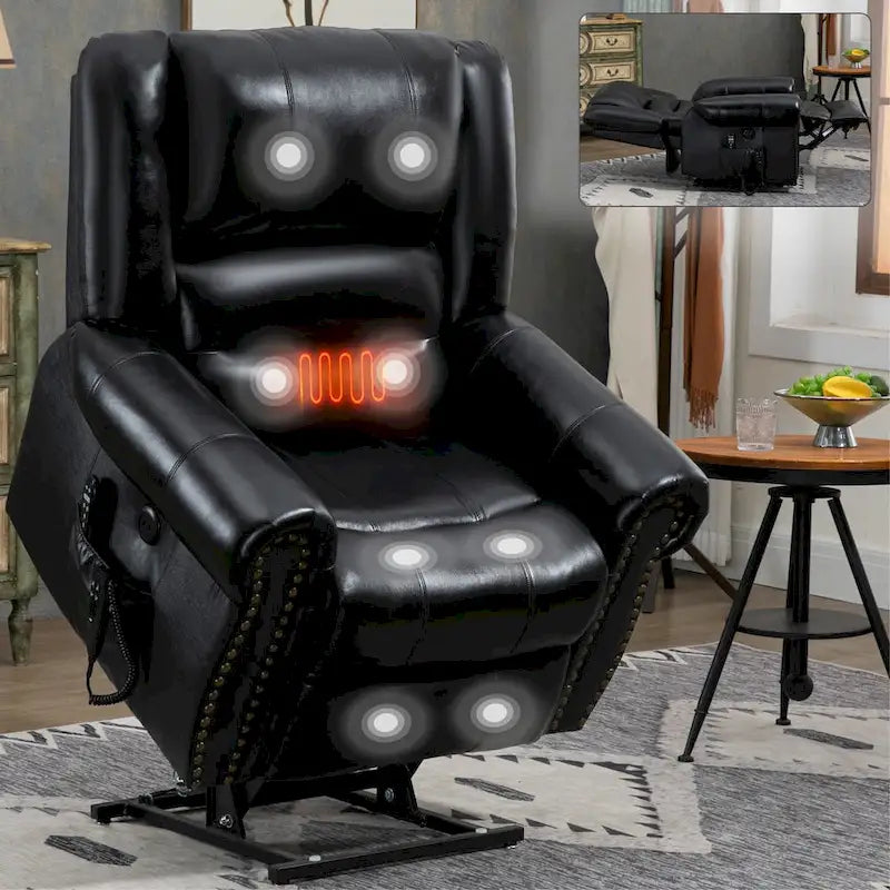 Brown Genuine Leather Power Lift Recliner Chair with Dual Motor, Heat Massage, USB Ports, and Infinite Recline