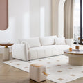 Mid-Century Modern 3 Seater Fabric Sofa with Coil Spring Cushions and Two Pillows