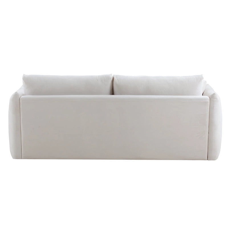Mid-Century Modern 3 Seater Fabric Sofa with Coil Spring Cushions and Two Pillows