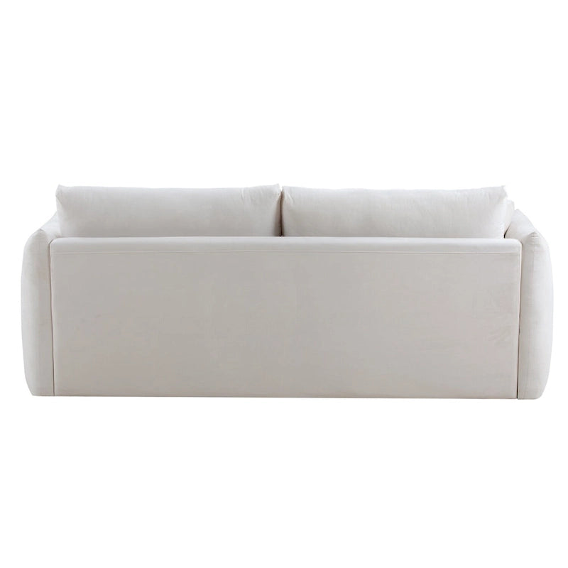 Mid-Century Modern 3 Seater Fabric Sofa with Coil Spring Cushions and Two Pillows