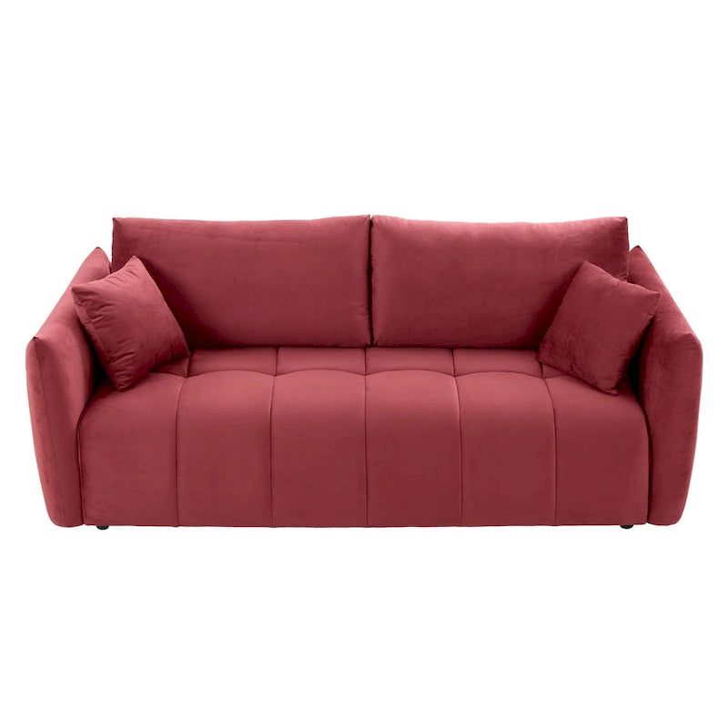 Mid-Century Modern 3 Seater Fabric Sofa with Coil Spring Cushions and Two Pillows
