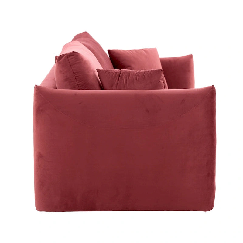 Mid-Century Modern 3 Seater Fabric Sofa with Coil Spring Cushions and Two Pillows