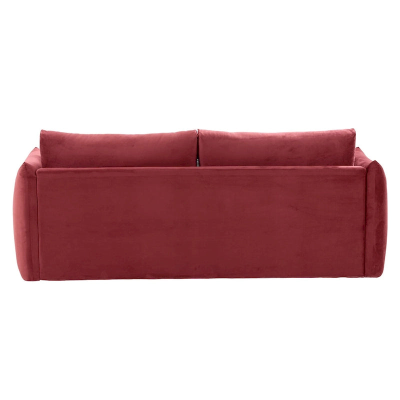 Mid-Century Modern 3 Seater Fabric Sofa with Coil Spring Cushions and Two Pillows