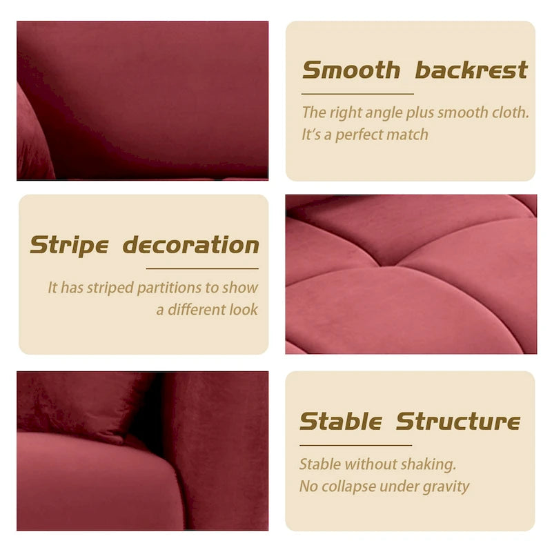 Mid-Century Modern 3 Seater Fabric Sofa with Coil Spring Cushions and Two Pillows