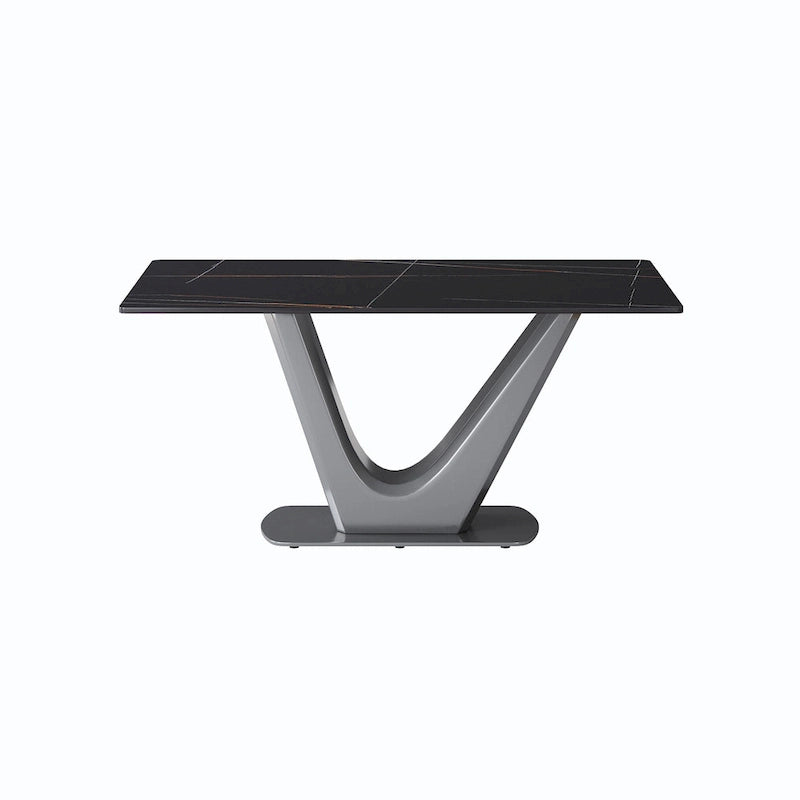 Sintered Stone Rectangle Dining Table with Stainless Steel V-Shape Pedestal