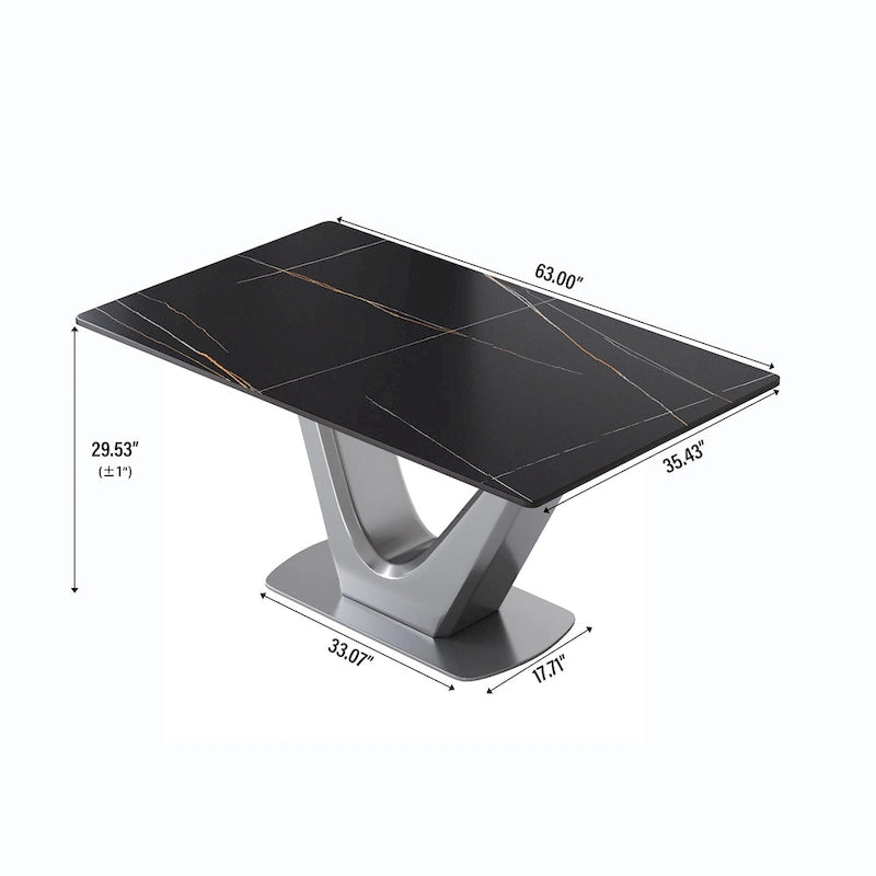 Sintered Stone Rectangle Dining Table with Stainless Steel V-Shape Pedestal