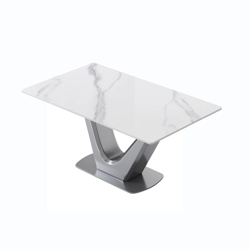 Sintered Stone Rectangle Dining Table with Stainless Steel V-Shape Pedestal