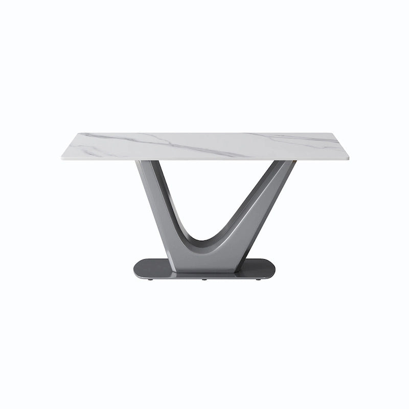 Sintered Stone Rectangle Dining Table with Stainless Steel V-Shape Pedestal