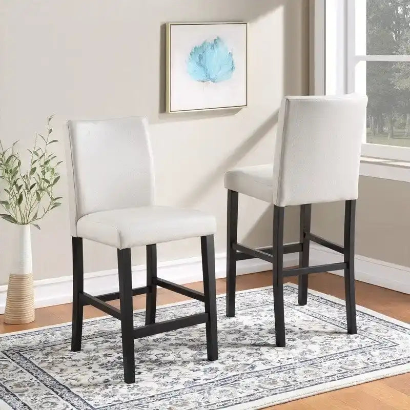 Parson Counter Stool with Wood Legs and Polyester Upholstered Seat