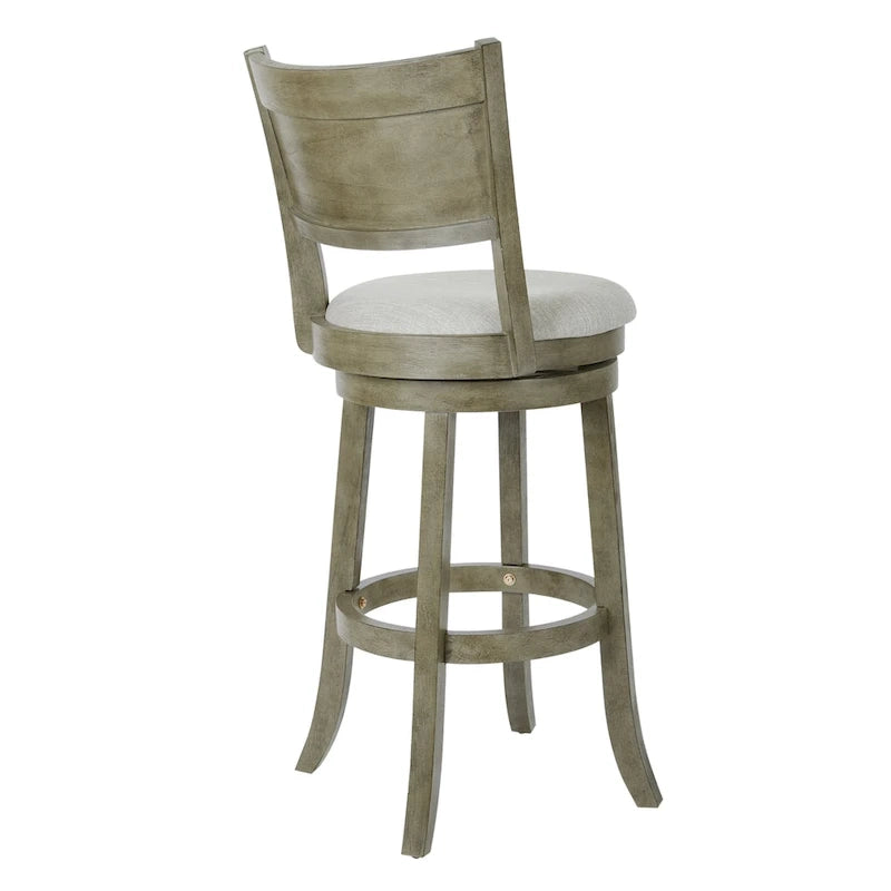 Solid Wood Swivel Bar Stool with Solid Back and Footrest for Kitchen and Breakfast Bar