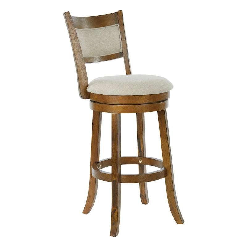 Solid Wood Swivel Bar Stool with Solid Back and Footrest for Kitchen and Breakfast Bar