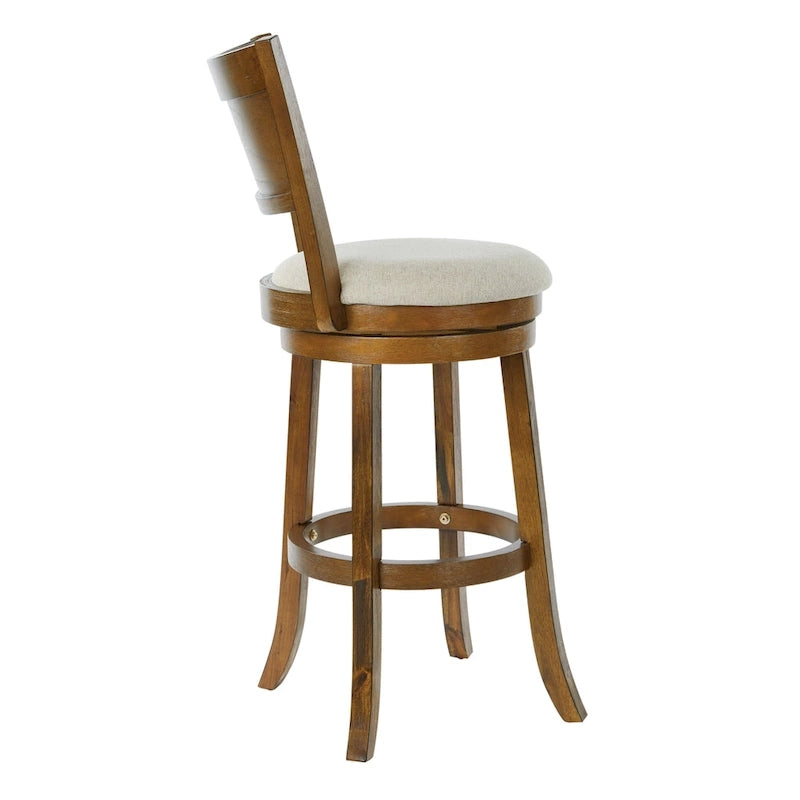 Solid Wood Swivel Bar Stool with Solid Back and Footrest for Kitchen and Breakfast Bar