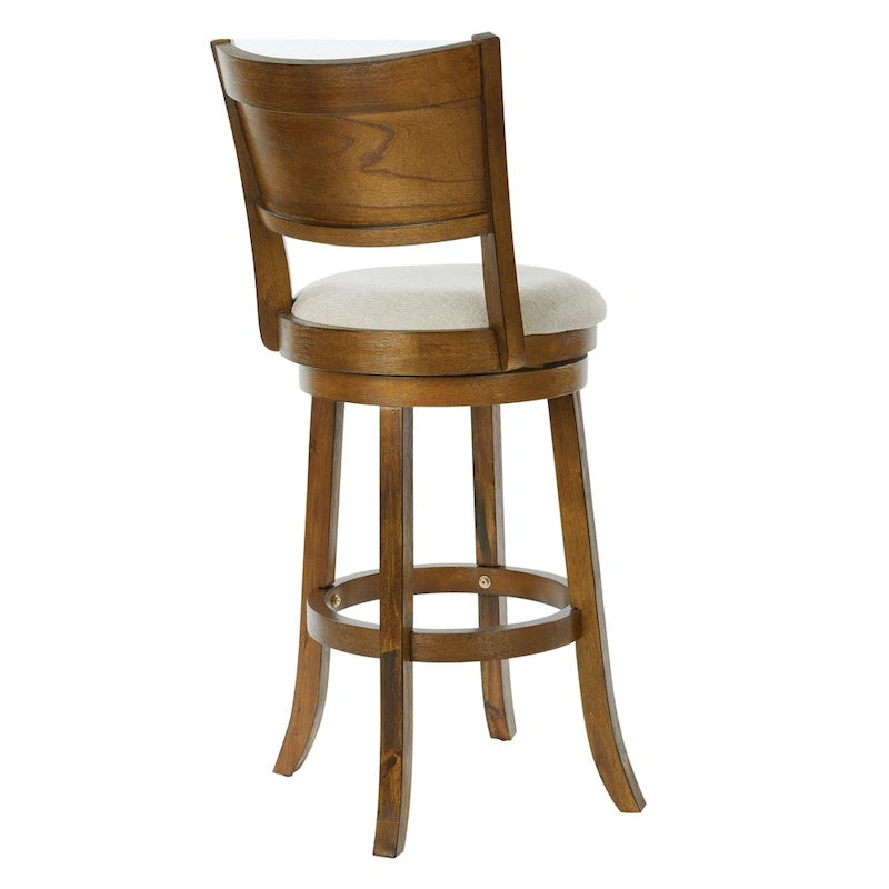 Solid Wood Swivel Bar Stool with Solid Back and Footrest for Kitchen and Breakfast Bar