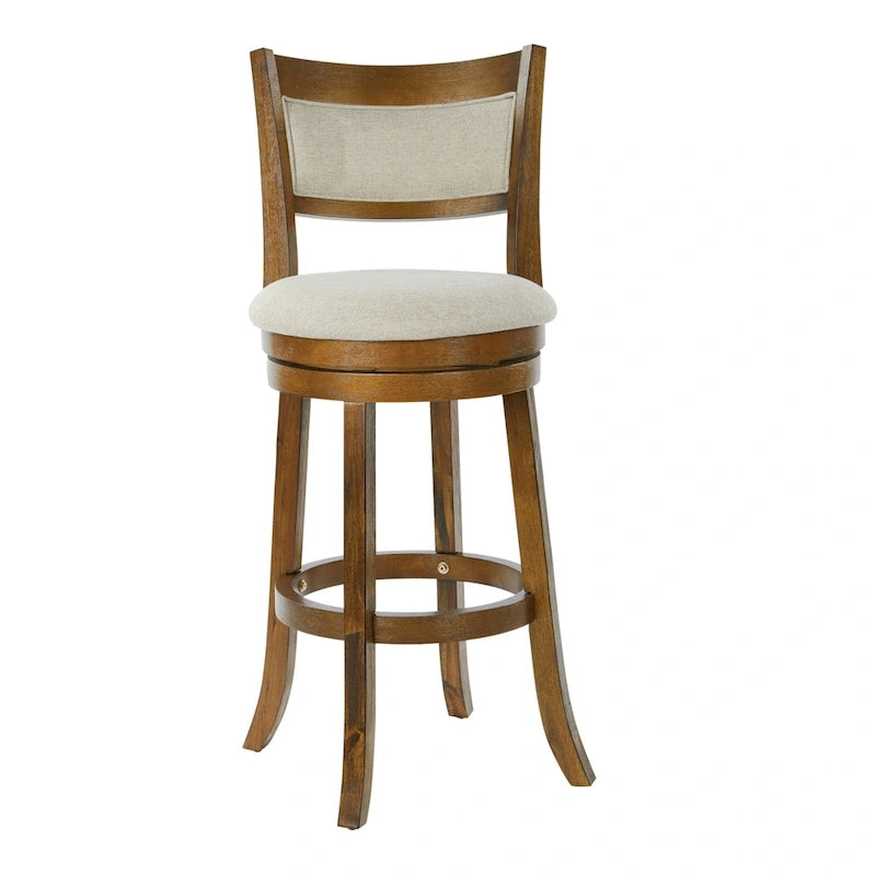 Solid Wood Swivel Bar Stool with Solid Back and Footrest for Kitchen and Breakfast Bar