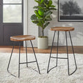 Industrial Solid Pine Scooped Seat Stool with Powder-Coated Metal Frame