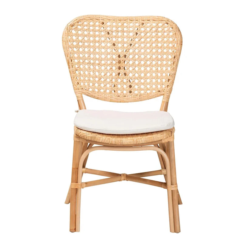 Bohemian Natural Brown Rattan Dining Chair with Removable Cushion
