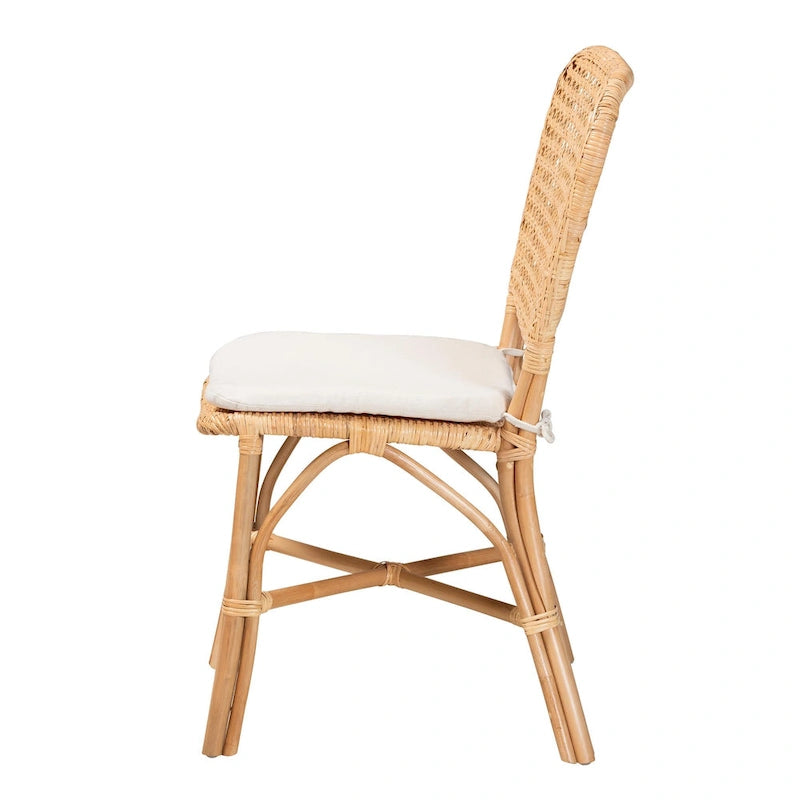 Bohemian Natural Brown Rattan Dining Chair with Removable Cushion