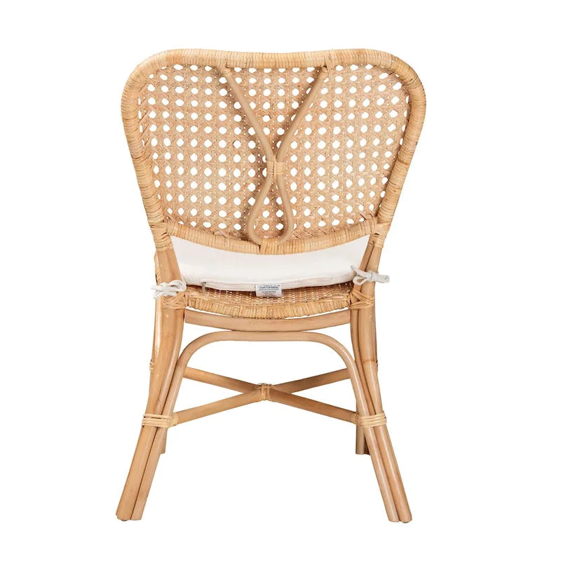 Bohemian Natural Brown Rattan Dining Chair with Removable Cushion