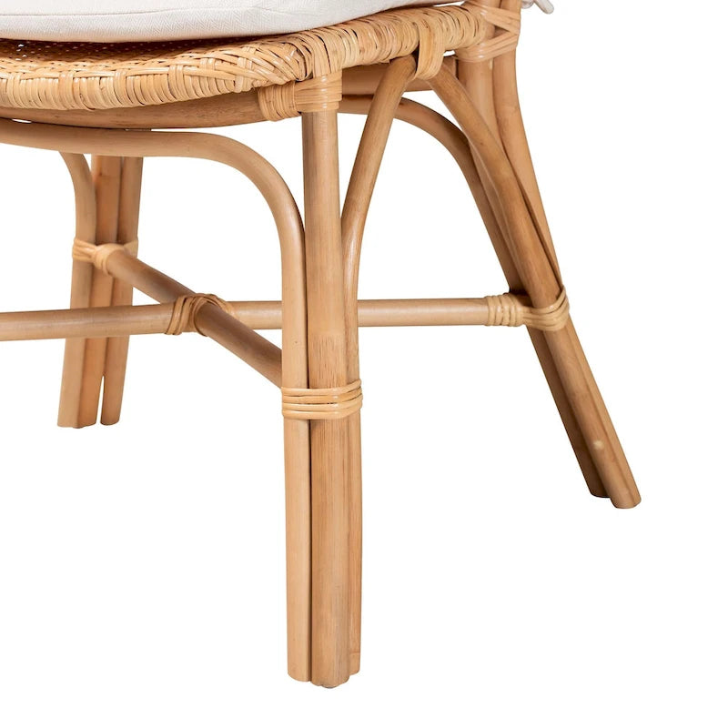 Bohemian Natural Brown Rattan Dining Chair with Removable Cushion