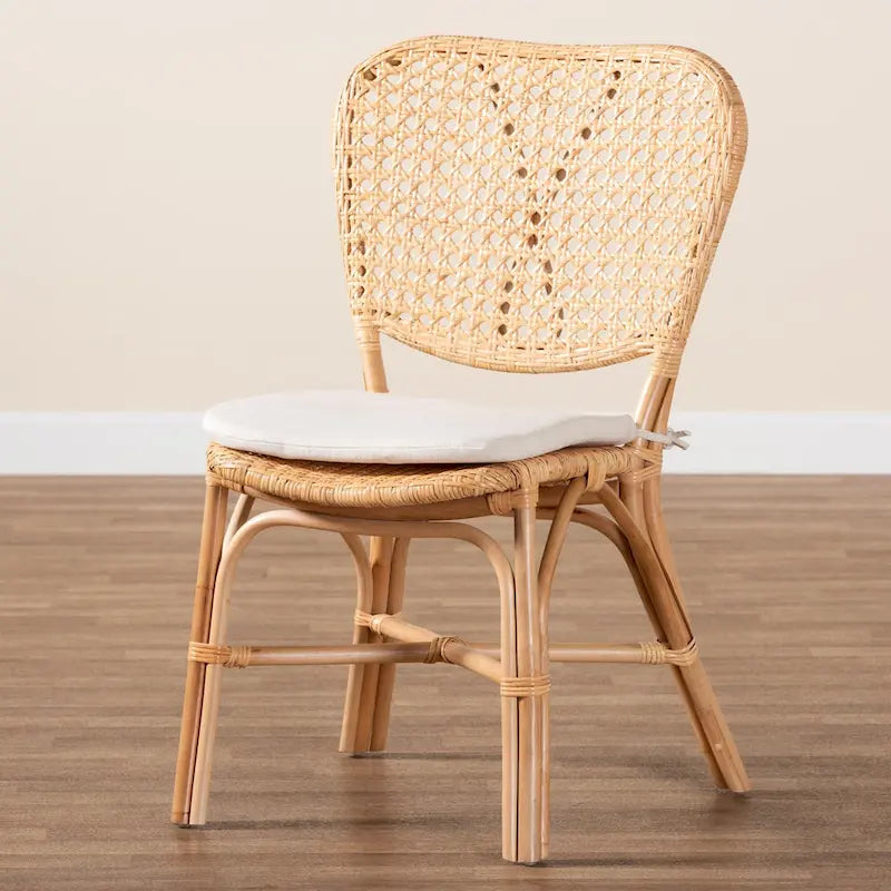 Bohemian Natural Brown Rattan Dining Chair with Removable Cushion