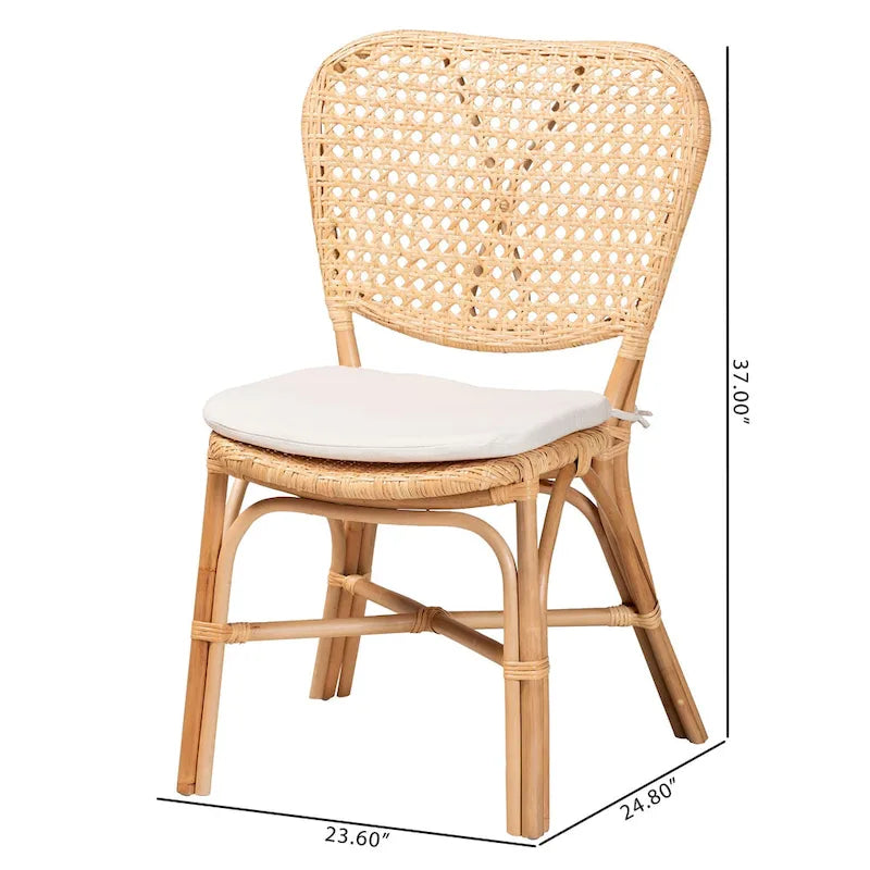 Bohemian Natural Brown Rattan Dining Chair with Removable Cushion