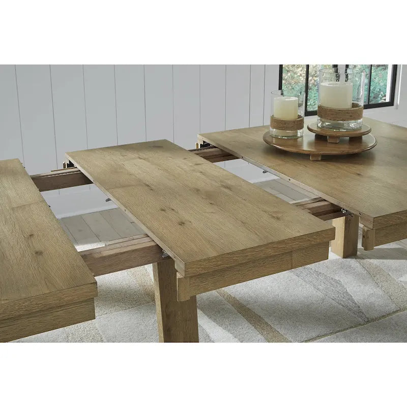 Light Brown Rustic Oak Extension Dining Table with Removable Leaves Seats Ten