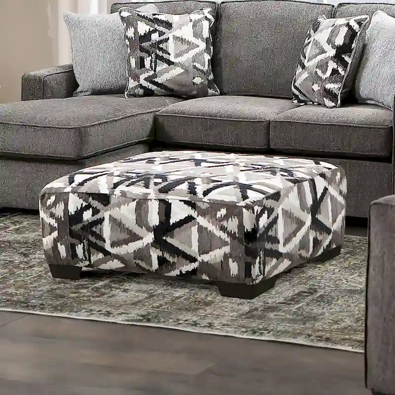 Demming Transitional Multicolored Linen-like Ottoman by Furniture of America