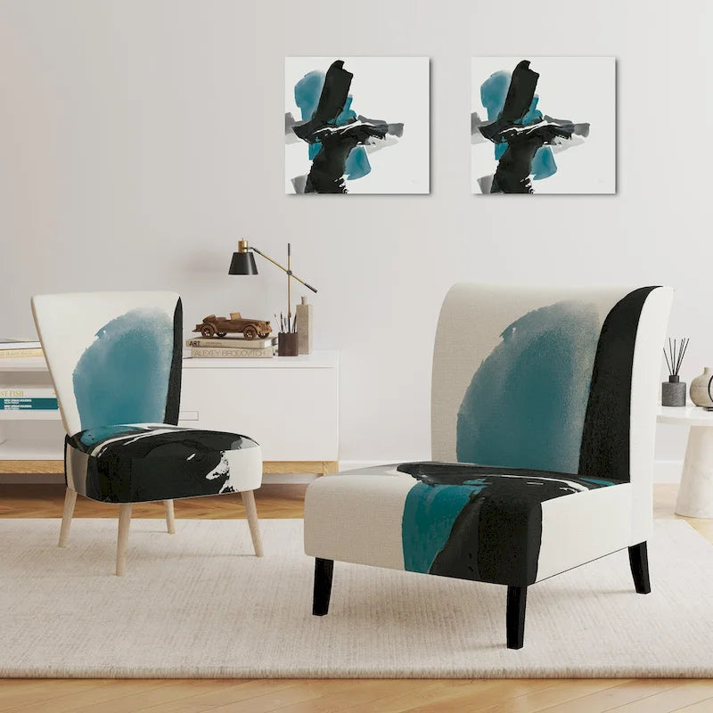 Designart Geometric Black And Teal IV Upholstered Modern Accent Chair - Arm Chair
