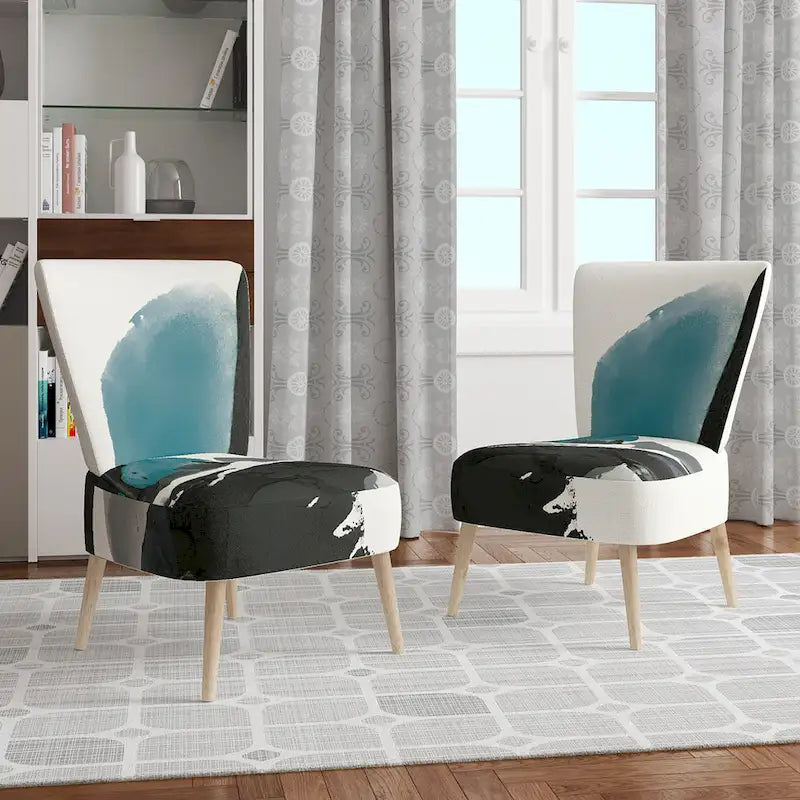 Designart Geometric Black And Teal IV Upholstered Modern Accent Chair - Arm Chair