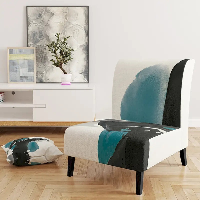 Designart Geometric Black And Teal IV Upholstered Modern Accent Chair - Arm Chair