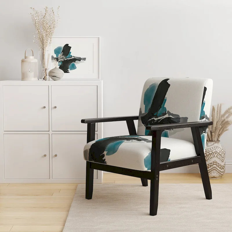 Designart Geometric Black And Teal IV Upholstered Modern Accent Chair - Arm Chair