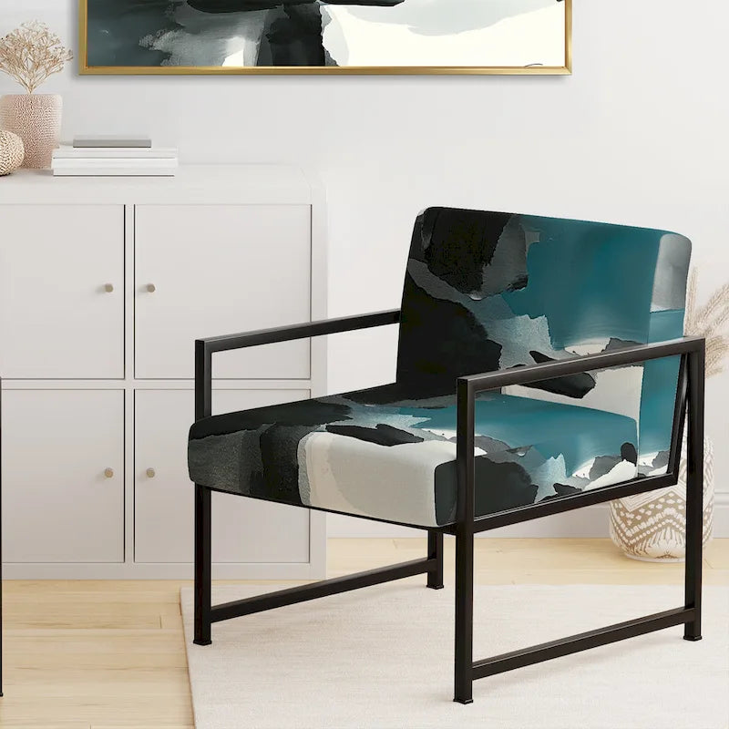 Designart Geometric Black And Teal IV Upholstered Modern Accent Chair - Arm Chair