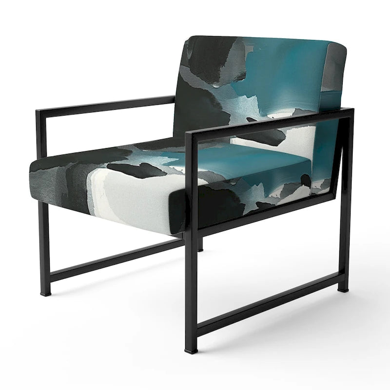 Designart Geometric Black And Teal IV Upholstered Modern Accent Chair - Arm Chair