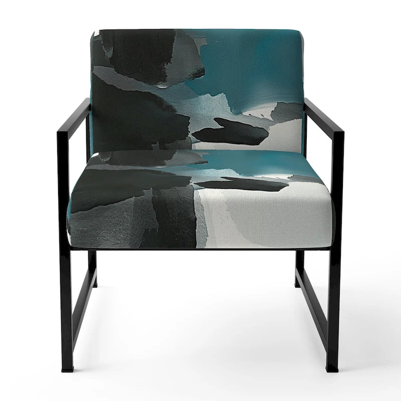 Designart Geometric Black And Teal IV Upholstered Modern Accent Chair - Arm Chair