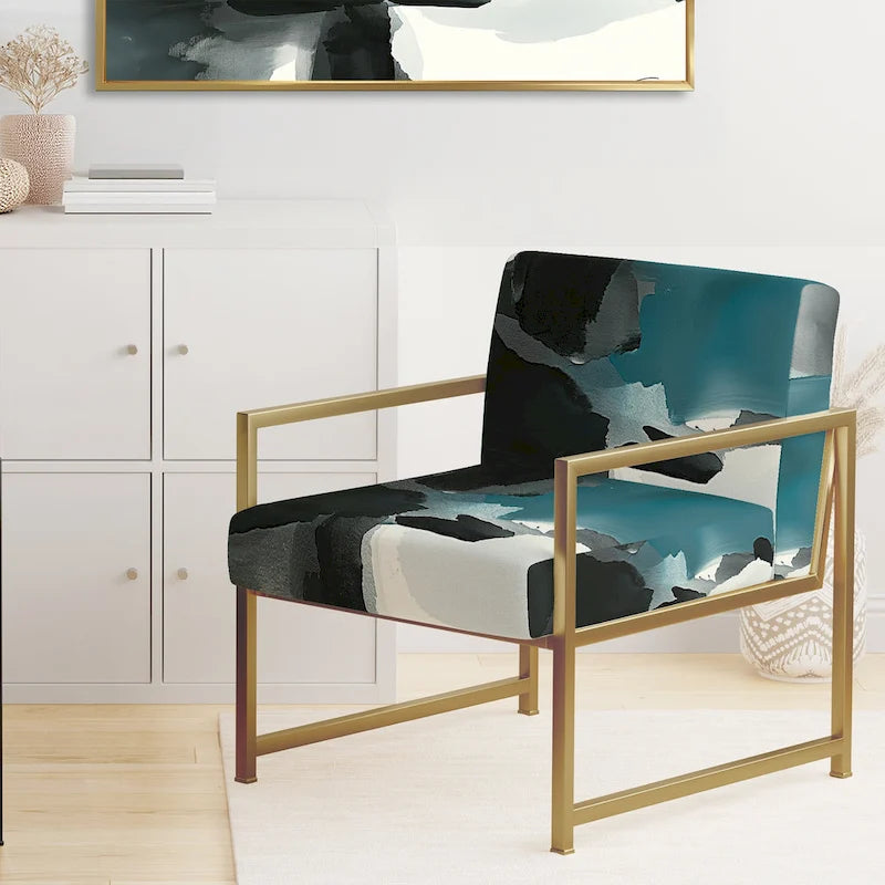 Designart Geometric Black And Teal IV Upholstered Modern Accent Chair - Arm Chair
