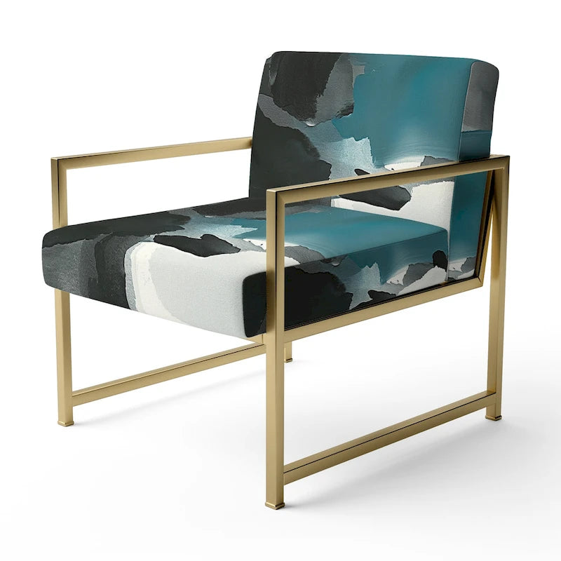 Designart Geometric Black And Teal IV Upholstered Modern Accent Chair - Arm Chair