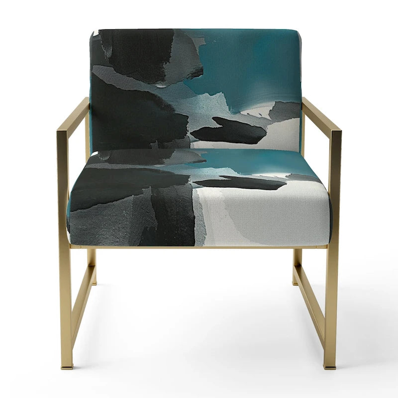 Designart Geometric Black And Teal IV Upholstered Modern Accent Chair - Arm Chair