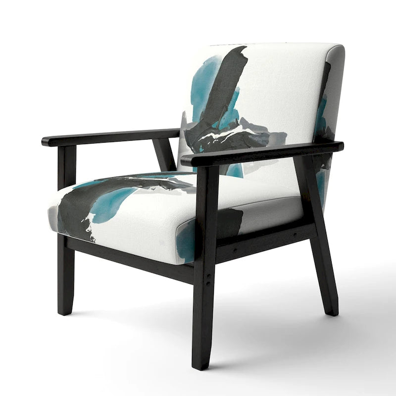 Designart Geometric Black And Teal IV Upholstered Modern Accent Chair - Arm Chair