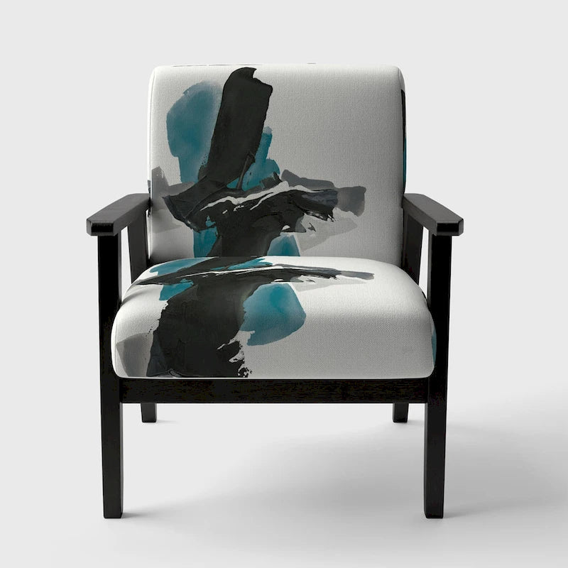 Designart Geometric Black And Teal IV Upholstered Modern Accent Chair - Arm Chair