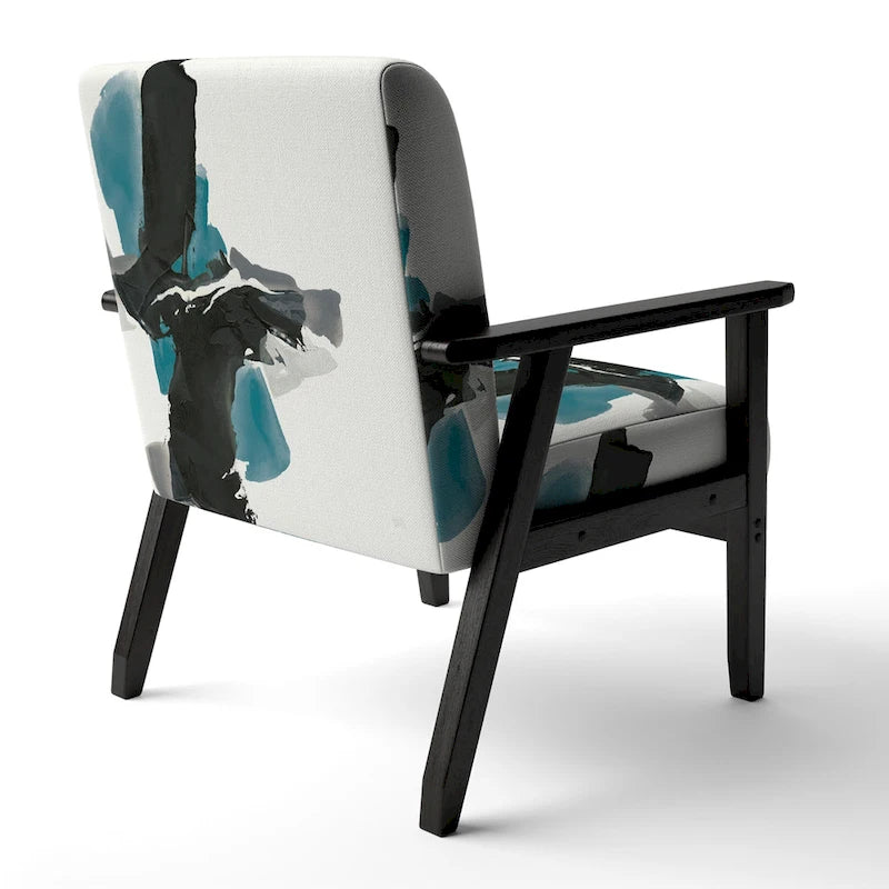 Designart Geometric Black And Teal IV Upholstered Modern Accent Chair - Arm Chair