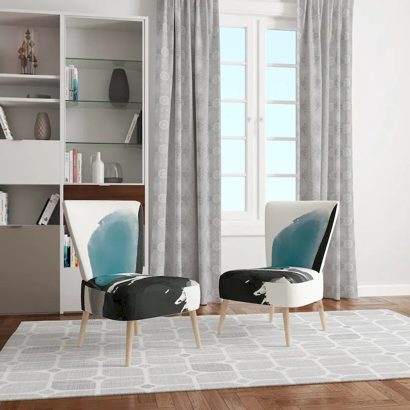 Designart Geometric Black And Teal IV Upholstered Modern Accent Chair - Arm Chair
