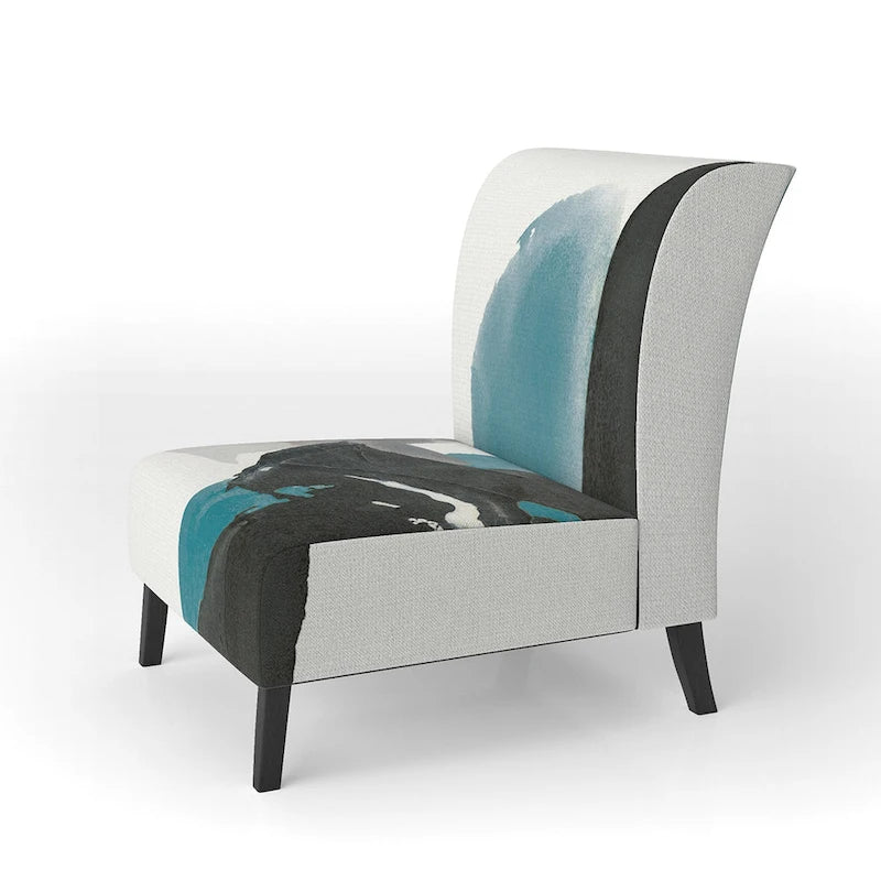 Designart Geometric Black And Teal IV Upholstered Modern Accent Chair - Arm Chair