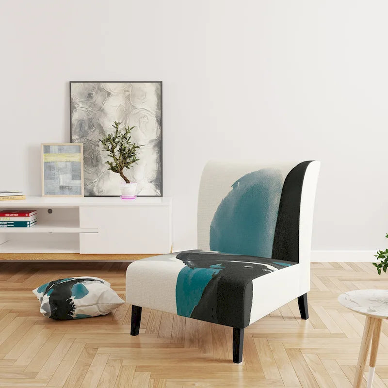 Designart Geometric Black And Teal IV Upholstered Modern Accent Chair - Arm Chair