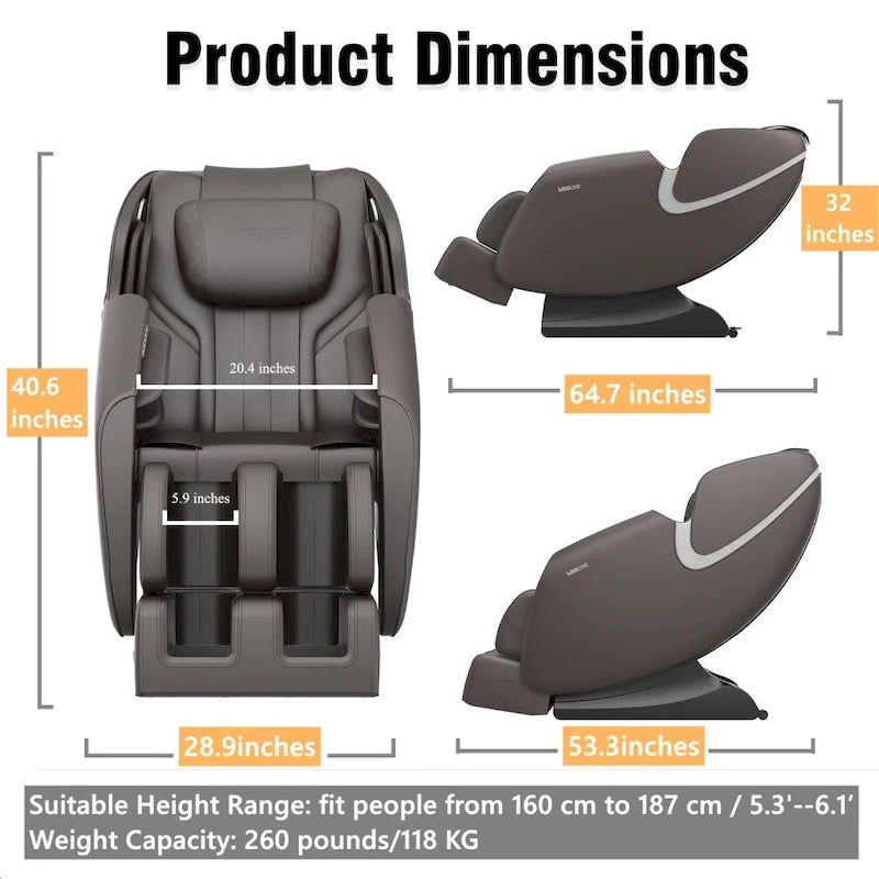 Zero Gravity Massage Chair Recliner with Airbag Heat Bluetooth and Foot Roller