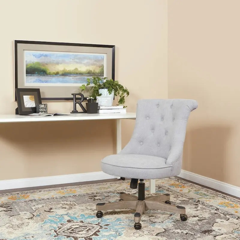 Tufted Armless Home Office Chair with Wood Base Rolling Casters and Adjustable Height