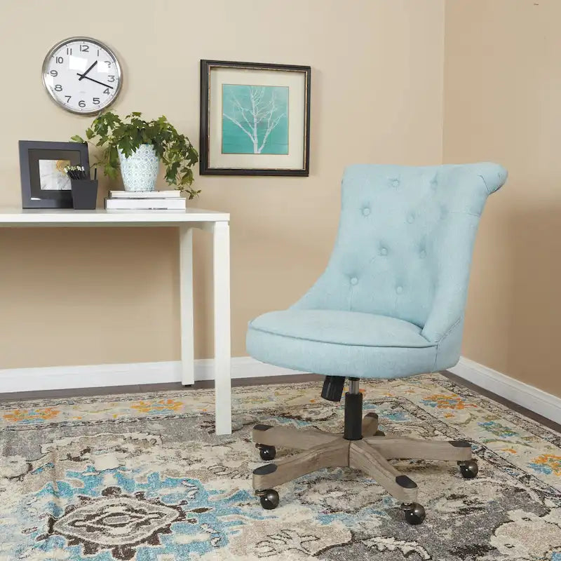 Tufted Armless Home Office Chair with Wood Base Rolling Casters and Adjustable Height