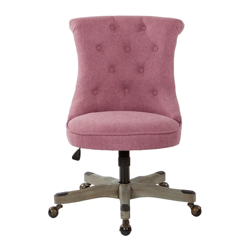 Tufted Armless Home Office Chair with Wood Base Rolling Casters and Adjustable Height