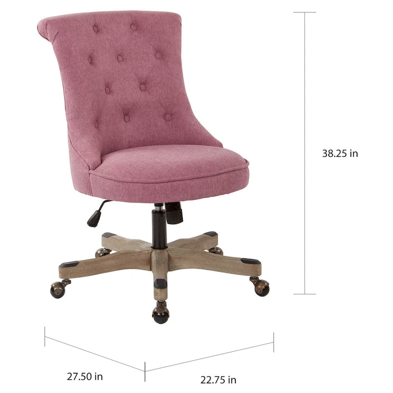 Tufted Armless Home Office Chair with Wood Base Rolling Casters and Adjustable Height