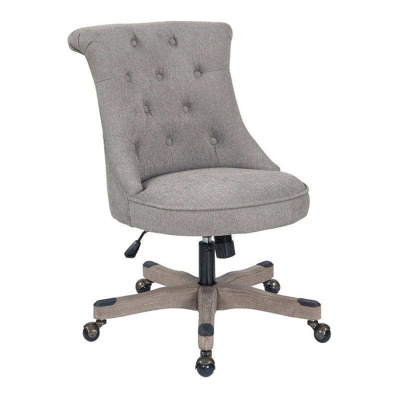 Tufted Armless Home Office Chair with Wood Base Rolling Casters and Adjustable Height