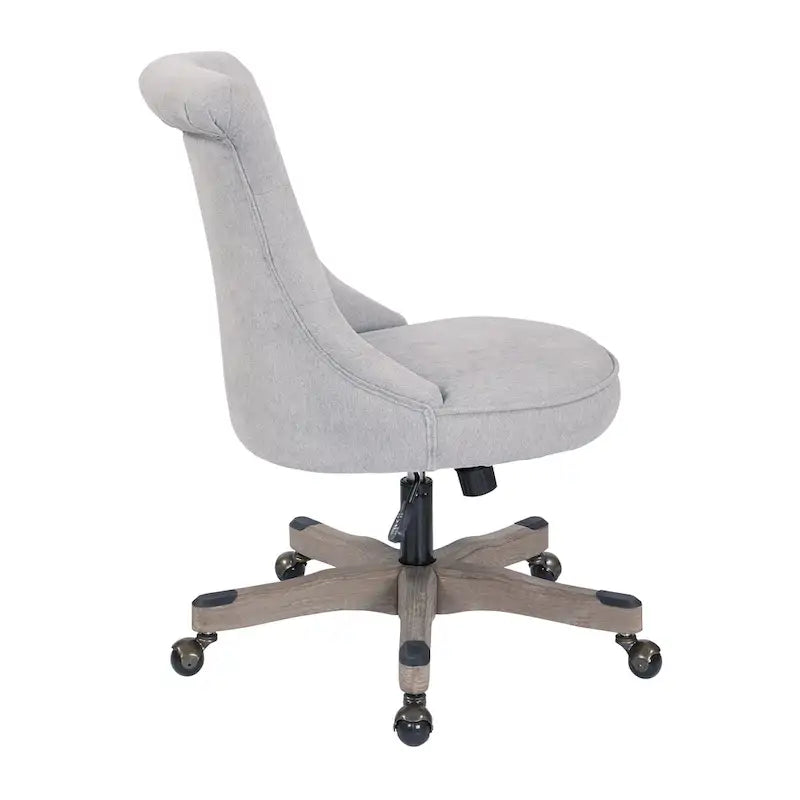 Tufted Armless Home Office Chair with Wood Base Rolling Casters and Adjustable Height